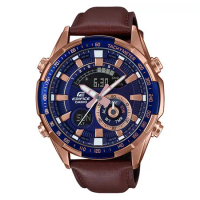 EDIFICE 多功能雙顯男錶 皮革錶帶 防水100米 視距儀 溫度測量 世界時間 ERA-600GL-2A