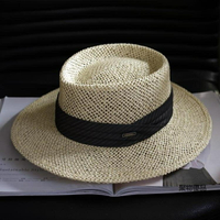 平沿平頂男士禮帽夏季白色防曬太陽帽巴拿馬草帽出游太陽帽女