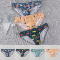 Men Sexy Low Rise Printed Cotton Breathable Panties Bulge Pouch G-string Thong Briefs Underwear Underpants
