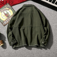 IIO · jaket denim hijau &amp; hitam lelaki baggy trend kasual jalan hip hop jeans besar coat 3xl 4/10