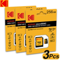 3Pcs Kodak Original SD Memory Card 256GB TF Flash Card Mini Sd Cards Flash Memory Card MicroSDXC Class10 With Package SD Adapter