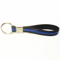 300pcs Keyring Thin Blue line keychain silicone wristband bracelet free shipping by DHL