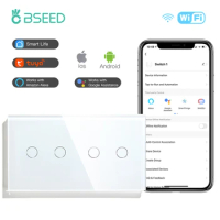 Bseed EU Smart 4 Gang WifI Control Touch Switch Double Light Switch Crystal Panel Switch Work With Tuya Smart Life Google Alexa