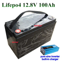 12V 100AH Lifepo4 Battery Pack for Motor Boat RV motorhome caravan Solar Energy Golf Car UPS 1500w inverter built-in 10A charger