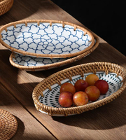 托盤 藤編果盤ins風日式陶瓷水果盤北歐復古零食托盤家用點心盤子