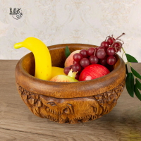 泰國實木圓形鏤雕大象水果盤創意現代客廳茶幾裝飾糖果盤個性復古