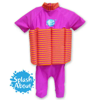 【Splash About 潑寶】UV FloatSuit 兒童防曬浮力泳衣 - 桃紅 / 芒果橘條紋 2-4 歲-4-6 歲