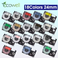 Ecowell 18Colors 24mm XR-24WE XR-24X For Casio XR-24RD XR-24BU XR-24YW XR-24GN label cassette for Casio CW-L300 KL-430 KL-820