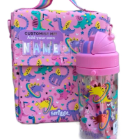 Lunch Bag dan Botol Dinosaurus Smiggle - Warna Pink dan Ungu, BPA Free