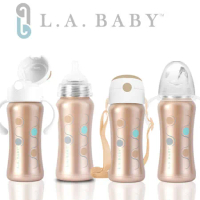 【美國L.A. Baby】316不鏽鋼保溫奶瓶學習套組9oz/270ml (香檳金)