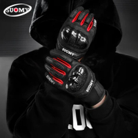 Newest SUOMY Breathable Luva Moto Carbon Fiber Shell Sheepskin Gloves Full Finger Touch Screen High-quality Motorcycle Gloves