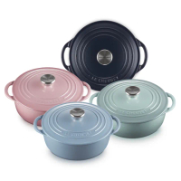 【Le Creuset】BIS琺瑯鑄鐵鍋圓鍋 22cm(2.6L淺鍋 海軍藍)