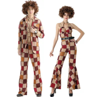 High Quality Men Women Retro 60s 70s Disco Hippie Costume Couple Cosplay Halloween Purim Party Fancy Dress Suit