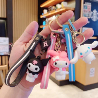 Kawaii Sanrio Accessories Anime Kitty Keychain Kuromi Figure Melody Cinnamonroll Pendant Model Toys for Children
