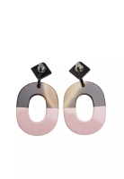 Hermès 二手愛馬仕鈀金鍍層水牛角漆木Isthme耳環