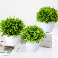 Artificial Plants Potted Green Bonsai Plant Decorative Looks Small Tree Grass Plants Pot Ornament Bonsai Tree Pot Room Decor