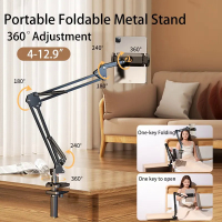 Tablet Stand Rotatable Phone Stand Long Arm Metal 180° Adjustable Holder For  Pro Mini Air  Tablet Compatible 4-12.9”