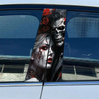 2 Pieces Gothic Skeleton Couple Car Sticker, Waterproof Car B-pillar Decoration To Block Scratches D
