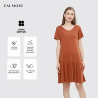 Zalmore ShortSleeve Vneck Dress with Ruffle Premium LUMA Cotton - Dress Wanita Lembut Ringan Sejuk A