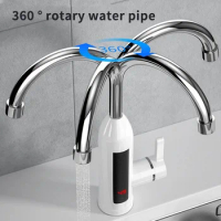 220V Household Kitchen 360° Rotating Intelligent Digital Display Instant Hot Water Faucet Heater Cold Heating Water Heater 3000w
