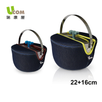 【瑞康屋UCOM】牛仔系列蝴蝶結防溢提鍋-雙鍋組22cm+16cm附提袋