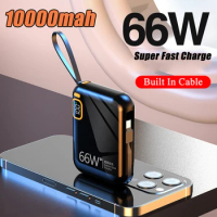 Portable Power Bank 10000mAh PD20W 66W TYPE C Two-way Fast Charger Powerbank Built in Cables for iPhone Xiaomi batterie externe