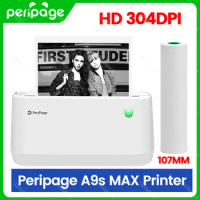 Peripage A9s Max 4" Mini Portable Thermal Printer Bluetooth Mini Photo Receipt Thermal Sticker Label 107mm Printer
