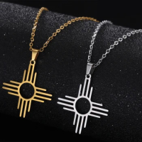 EUEAVAN Stainless Steel Mexico Zia Sun Symbol Pendant Neckalce for Women Men Fashion Healing Warmth Amulet Jewelry Birthday Gift