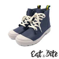 【E&amp;B】防水雨靴/經典馬丁靴型帆布織紋防水休閒雨靴(藍)