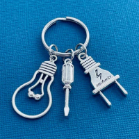 Light Bulb Screwdriver Engineer Repairman Keychain Handmade DIY KeyRing Man Accessories Jewelry Pendant Gift