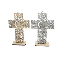 Wooden Standing Cross Decor Altar Cross with Stand Double-Sided Table Cross Gift Religious Wedding Accessories M68E