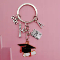 Lovely enamel key chain 2023 certificate graduation cap key ring graduation key chain student gift DIY handmade jewelry