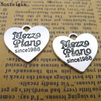 Nostalgia Letter Mezzo Piano Since1988 Antique Alloy Pendant Charm Earring Bracelet Necklace Jewelry DIY Components