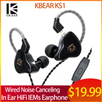 KBEAR KS1 HIFI In-Ear Earphones Dual Magnectic Circuit Dynamic Wired Earphones Noise Canceling Monitors Detachable Cable Mic