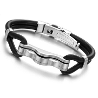 皮革手環 鈦鋼手鍊-獨特波浪造型設計生日情人節禮物男飾品73cq71【獨家進口】【米蘭精品】