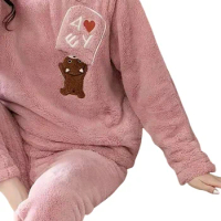 Women Fuzzy Pajama Sets Warm Long Sleeve Nightwear Top and Pants for Sleepwear Party
