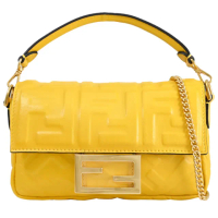 【FENDI 芬迪】Baguette 經典雙F LOGO壓花皮革迷你手提包法棍包兩用包(黃)