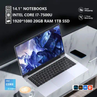 2024 Laptop Intel Core i7 1920*1080 HD Screen 14.1" Portable Gaming Laptop 20GB RAM 1TB 2TB SSD Business Office Laptop Windows11