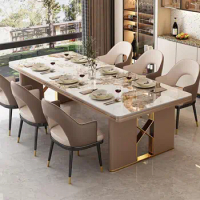 Light luxury glossy slate dining table and chairs now simple large table marble villa rectangular dining table