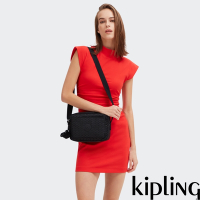 Kipling 經典黑菱格紋印花多層隨身斜背包-ABANU M