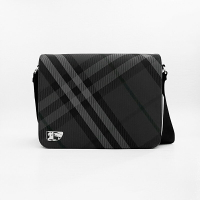 美國百分百【全新真品】Burberry 皮包 郵差包 8097351 斜背包 歐洲精品 logo 經典格紋 炭灰色 CZ64