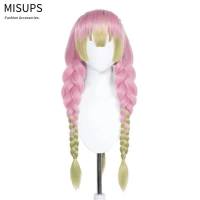 MISUPS Demon Slayer Cosplay Tóc Giả, Demon Slayer Dài Kimetsu no Yaiba, Chất Lượng Cao Hồng Xanh Nhi