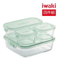 【iwaki】耐熱玻璃方形微波保鮮盒四件組(200ml*2/500ml/1.2L)