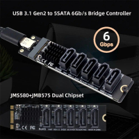 inagg Cắm và chạy 6Gbps Bộ chuyển đổi PCI-E JMB575 5 kênh Thẻ mở rộng SATA Đa cổng kết nối Bộ chuyển