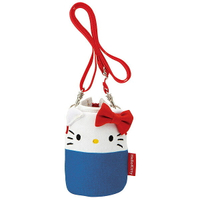 小禮堂 Hello Kitty 造型潛水布斜背寶特瓶套 水壺套 環保杯袋 280ml (藍白 大臉)