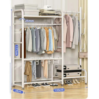 多功能衣帽架 晾衣架 簡約掛衣櫃 曬衣架【皓月風 135cm雙桿帶頂 】