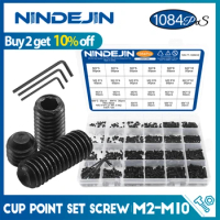 NINDEJIN Hex Socket Cup Point Set Screw M2 M2.5 M3 M4 M5 M6 M8 12.9 Carbon Steel Headless Allen Head Grub Screw Assortment Kit