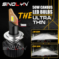 Sinolyn 50W P1 LED H4 H7 H1 H11 D2 9005 9006 Canbus LED Car Lamp 1mm Ultra Thin Turbo High Power Headlight Bulbs 6000K 8700LM