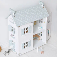 Pretend Play Doll House Children's Play Home Simulation Villa Princess Doll House Girl Plays Home Wooden House Furniture Toys