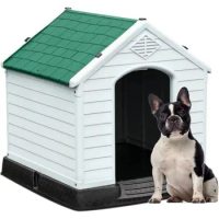 Large Plastic Dog House Outdoor Indoor Dog Puppy Shelter Water Resistant with Air Vents and Elevated Floor,Spacious and Durable
